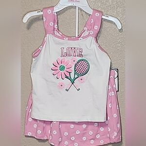 Little Lass Girls Pink and White Floral Tank And Skort Set Size 6